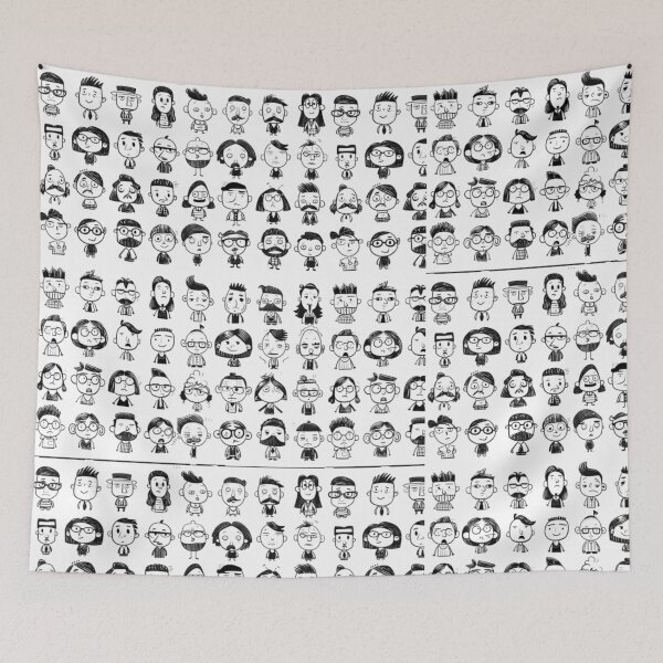 Item preview, Doodle Cartoon Faces Pattern - Cute Funny Quirky Characters designed and sold by gokhanuzen.