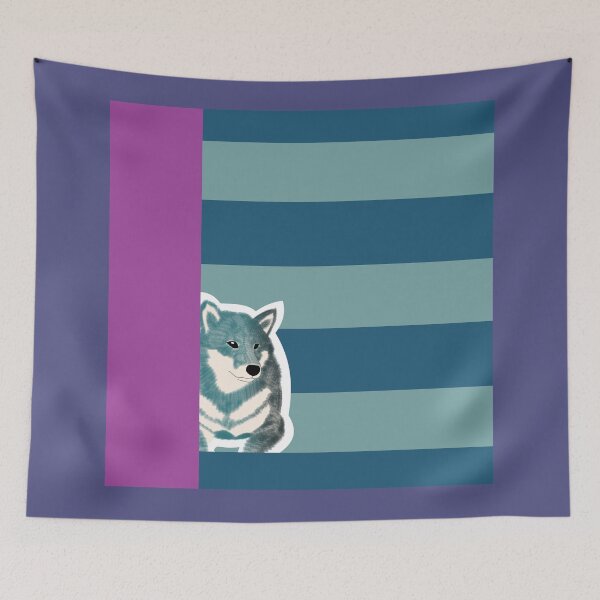 Item preview, 80's vibes colors (blue, purple) with blue Shiba Inu designed and sold by ShibaCruise-On.