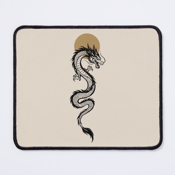 Item preview, Japanese Dragon Art Print | Minimalist Black Dragon Design with Golden Sun designed and sold by MonNoir.