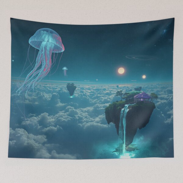 Item preview, Floating Sky Reef Bioluminescent Fantasy Landscape designed and sold by Luminous Wilds.
