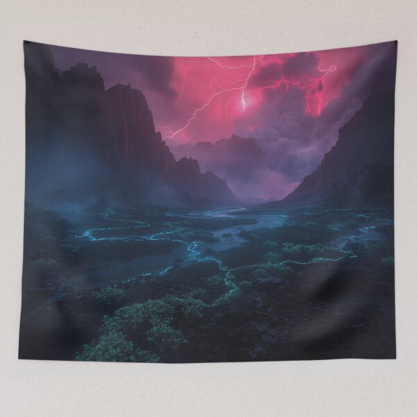 Item preview, Neon Obsidian Volcano Sci-Fi Fantasy Landscape designed and sold by Luminous Wilds.