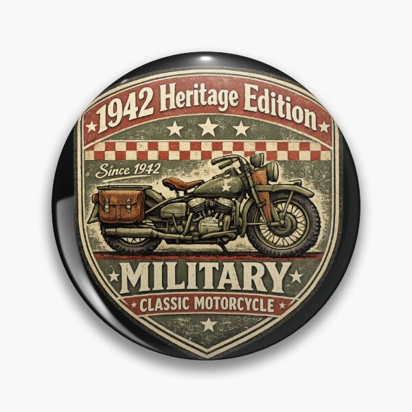 Item preview, 1942 Heritage Military Motorcycle – Vintage Classic Army Bike Badge designed and sold by Adventure paradise ⭐⭐⭐⭐⭐.
