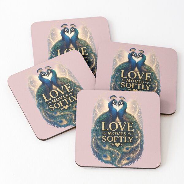 Item preview, Love Moves Softly, Romantic Peacock Aesthetic Quote Design designed and sold by JagrDesigns.