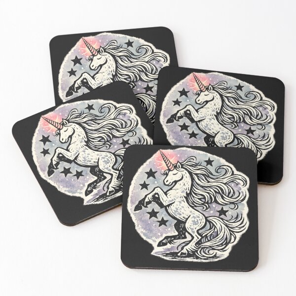 Item preview, Rearing Unicorn Linocut Watercolor Print designed and sold by KungPowUnicorn.