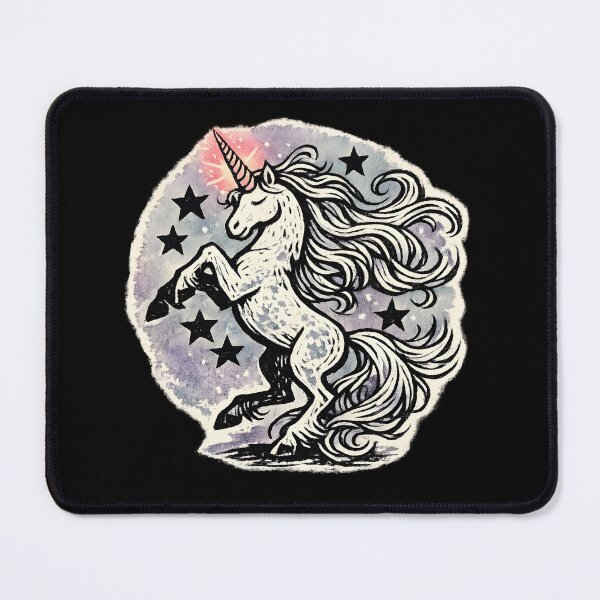 Item preview, Rearing Unicorn Linocut Watercolor Print designed and sold by KungPowUnicorn.