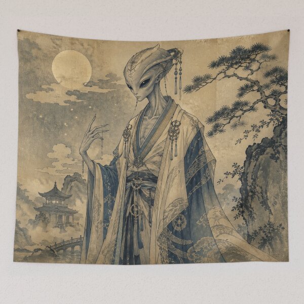 Item preview, Celestial Visitor — Japanese Ukiyo-e  Alien Portrait Art Print designed and sold by CosmicUkiyo.