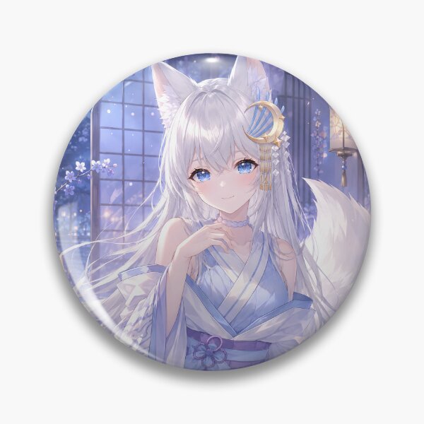 Item preview, Moonlit White Kitsune Anime Girl designed and sold by AmberMoonNotes.