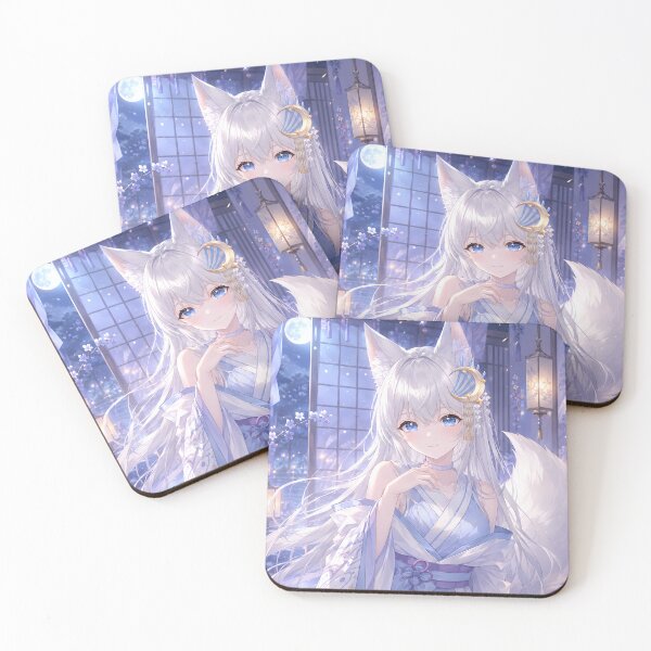 Item preview, Moonlit White Kitsune Anime Girl designed and sold by AmberMoonNotes.