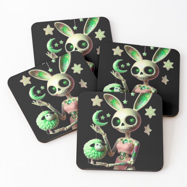 Item preview, Gothic Tattoo Skeleton Bunny & Neon Sheep designed and sold by LujziWorld.