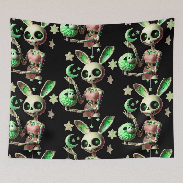 Item preview, Gothic Tattoo Skeleton Bunny & Neon Sheep designed and sold by LujziWorld.