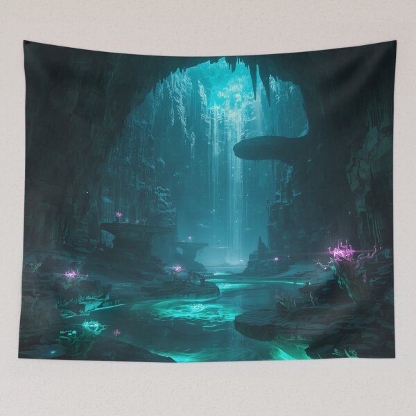 Item preview, Abyssal Bioluminescent Cavern Fantasy Landscape designed and sold by Luminous Wilds.