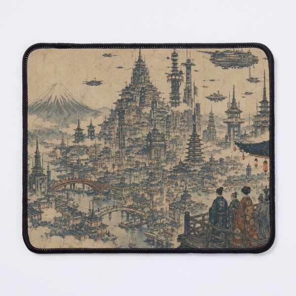 Item preview, Future Edo — Japanese Ukiyo-e Steampunk Cityscape Art Print designed and sold by CosmicUkiyo.