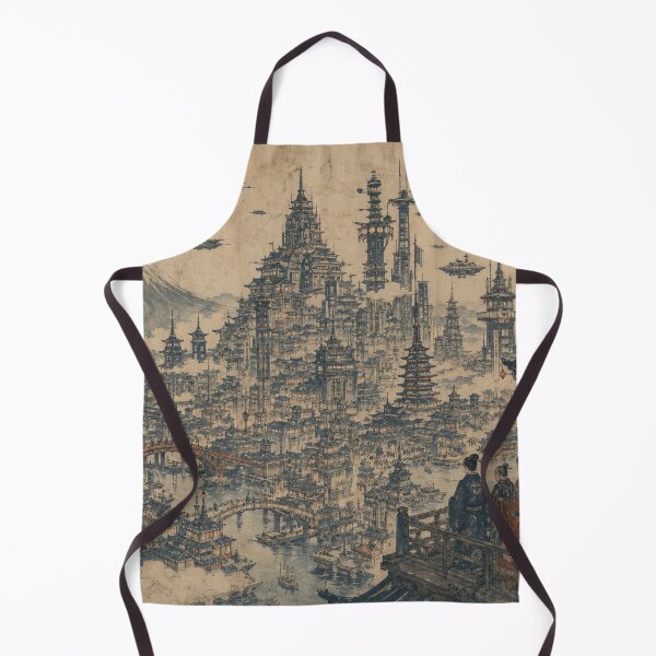Item preview, Future Edo — Japanese Ukiyo-e Steampunk  Cityscape Art Print designed and sold by CosmicUkiyo.