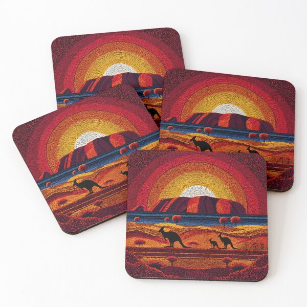 Item preview, Aboriginal Inspired Dot Art - Ayers Rock Uluru Sunrise Kangaroo designed and sold by GrinGalore.