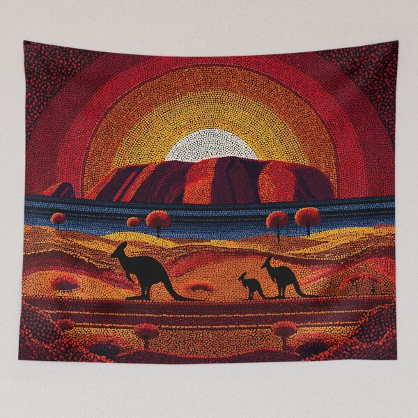 Item preview, Aboriginal Inspired Dot Art - Ayers Rock Uluru Sunrise Kangaroo designed and sold by GrinGalore.