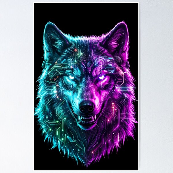 Item preview, Cyberpunk Wolf Neon Circuit Board Art designed and sold by Royal Beast Art.