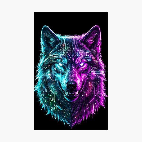 Item preview, Cyberpunk Wolf Neon Circuit Board Art designed and sold by Royal Beast Art.