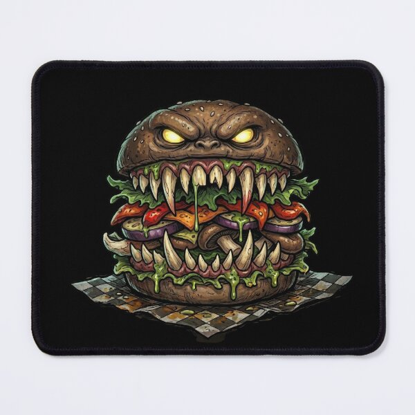 Item preview, Creepy Vegan Burger — Horror Cartoon Vegan Burger on Black Background designed and sold by David Mateo ArtWorks.