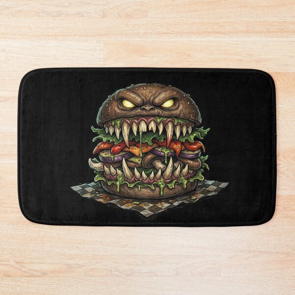 Artikelvorschau, Gruseliger veganer Burger – Horror-Cartoon-Veganburger auf schwarzem Hintergrund entworfen und verkauft von David Mateo ArtWorks.