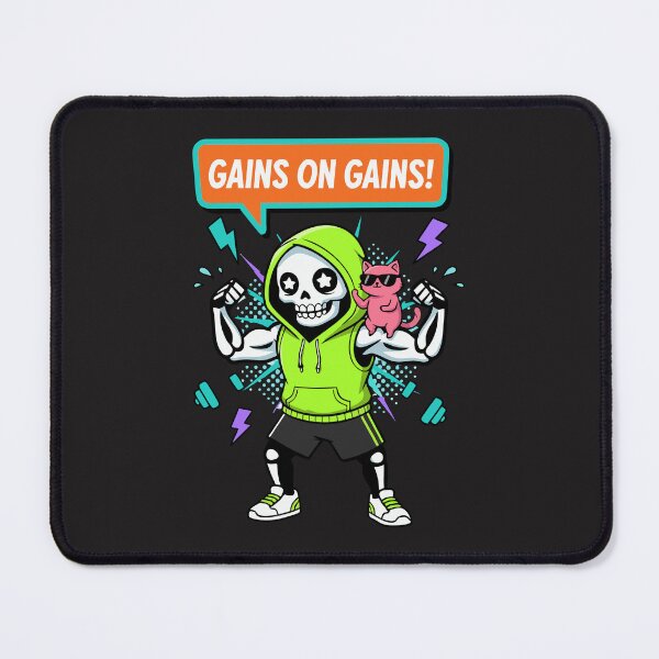 Item preview, "Gains On Gains" Funny Buff Skeleton Gym Workout Humor designed and sold by Cipher & Soul.