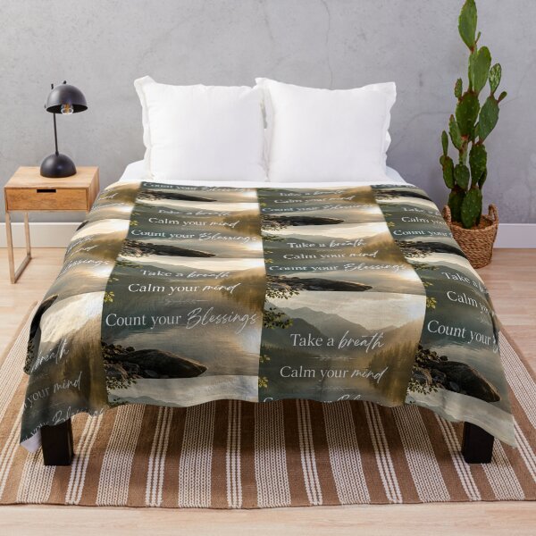 Item preview, Take a breath Calm your mind Count your blessings Peaceful sunrise over the mountains and lake Christian outdoors T-shirt designed and sold by FTLOG.