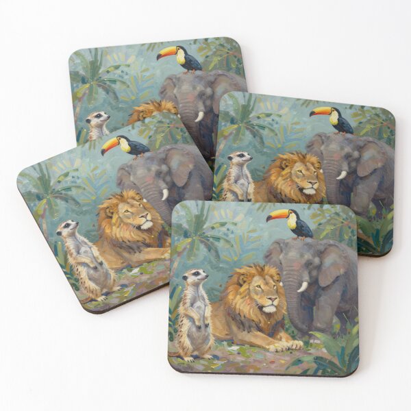 Artikelvorschau, Wild Animal Friends Lion Elephant Toucan Meerkat entworfen und verkauft von Fariks.