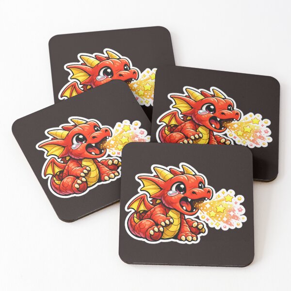Item preview, Cute Red Baby Dragon Breathing Stars: Kawaii Magical Fantasy Sticker & Mascot Art designed and sold by Yasmine Mohammed.