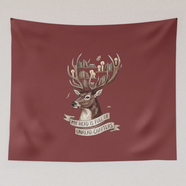 Item preview, My Head Is Full Of Unread Chapters Vintage Literary Stag designed and sold by Rahaf-shop9.