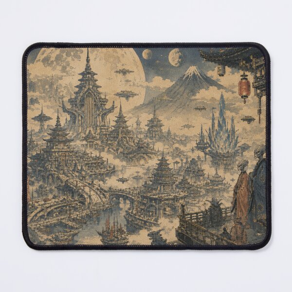 Item preview, Cosmic Ukiyo-e Alien Cityscape —  Japanese Woodblock Sci-Fi Wall Art designed and sold by CosmicUkiyo.