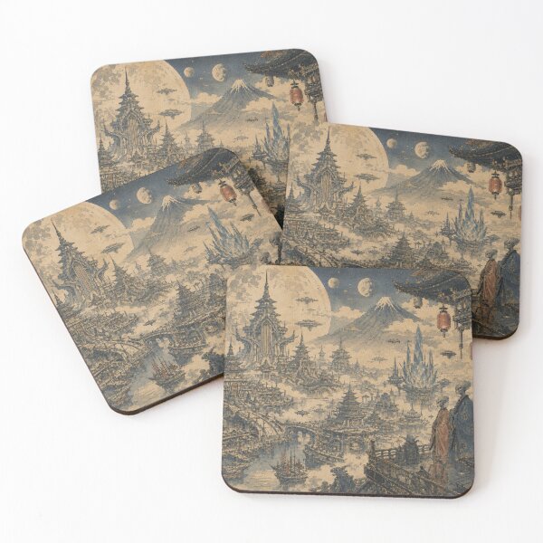 Item preview, Cosmic Ukiyo-e Alien Cityscape —  Japanese Woodblock Sci-Fi Wall Art designed and sold by CosmicUkiyo.