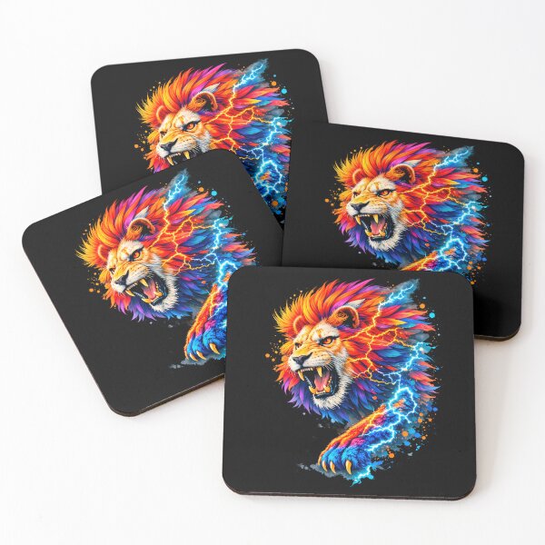 Item preview, Fierce Electric Roaring Lion - Vibrant Neon Animal Wildlife Art designed and sold by Royal Beast Art.