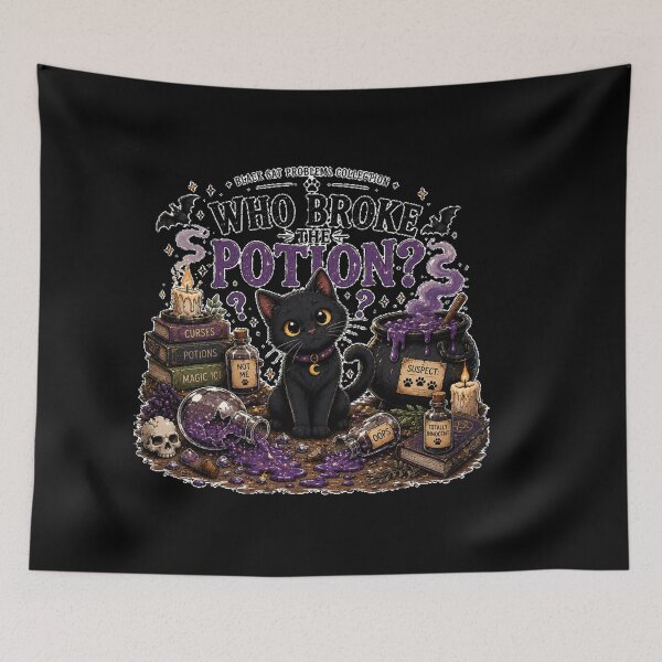 Item preview, Who Broke The Potion Funny Black Cat Halloween Design designed and sold by MotylekAnia.