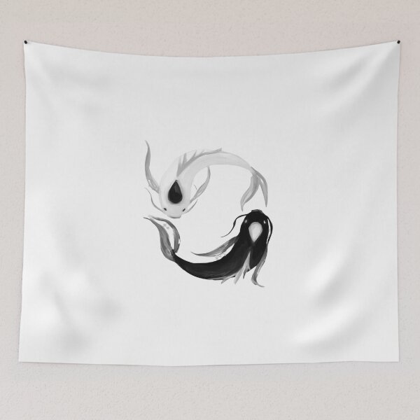 Item preview, Black and White Yin Yang Ornamental Cursed Fish Swirling Circle Art designed and sold by Deviantfant.