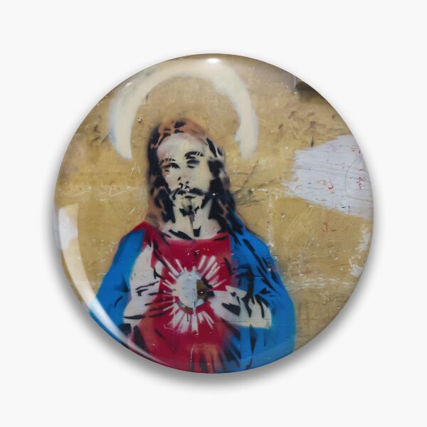Item preview, Graffiti Mural of Jesus With Sacred Heart on Weathered Urban Wall Street Art designed and sold by Nmallia.