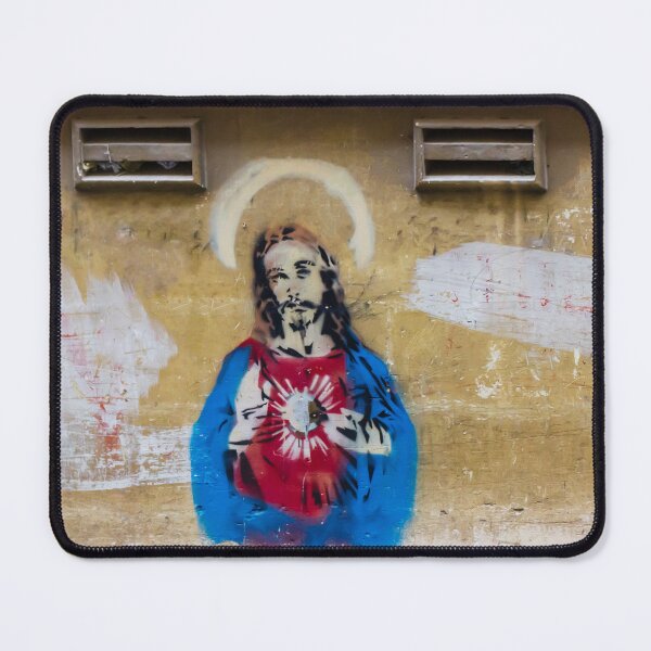Item preview, Graffiti Mural of Jesus With Sacred Heart on Weathered Urban Wall Street Art designed and sold by Nmallia.