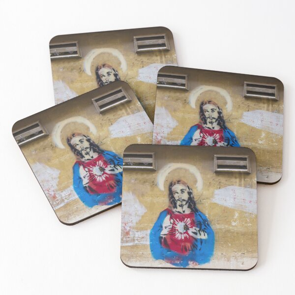 Item preview, Graffiti Mural of Jesus With Sacred Heart on Weathered Urban Wall Street Art designed and sold by Nmallia.