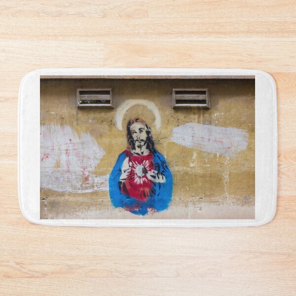 Item preview, Graffiti Mural of Jesus With Sacred Heart on Weathered Urban Wall Street Art designed and sold by Nmallia.