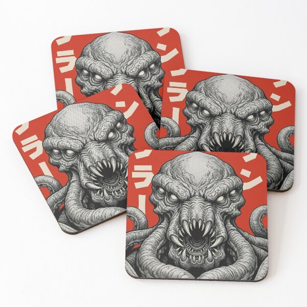 Artikelvorschau, Kraken on Red – Retro-Kaiju-Kunst aus dem Japanischen entworfen und verkauft von Ink Monters.