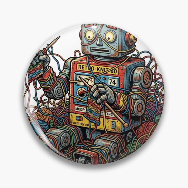 Item preview, Retro Robot Tangled In Yarn Cyberpunk Crafter designed and sold by Retro Mood Co.