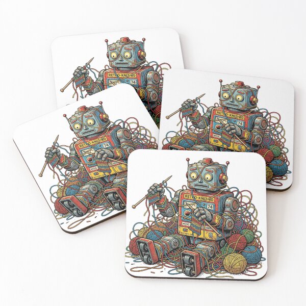 Item preview, Retro Robot Tangled In Yarn Cyberpunk Crafter designed and sold by Retro Mood Co.