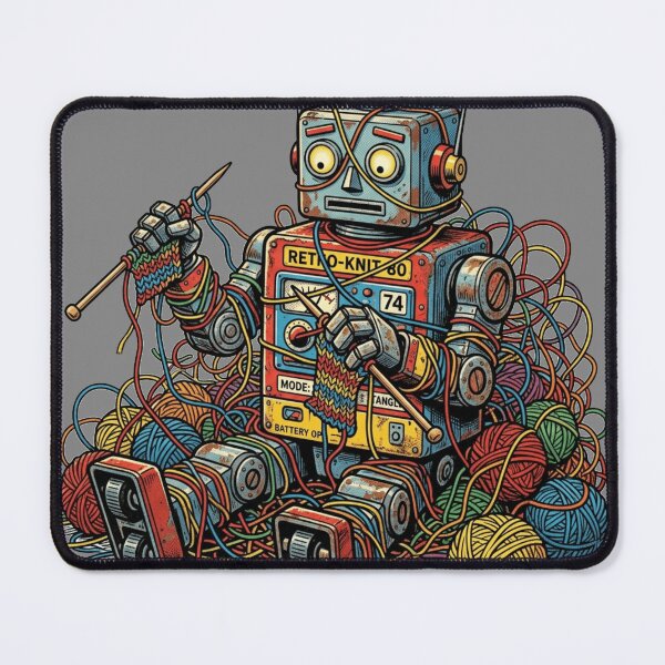 Item preview, Retro Robot Tangled In Yarn Cyberpunk Crafter designed and sold by Retro Mood Co.