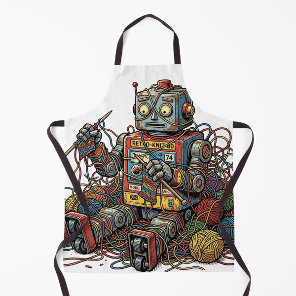 Item preview, Retro Robot Tangled In Yarn Cyberpunk Crafter designed and sold by Retro Mood Co.
