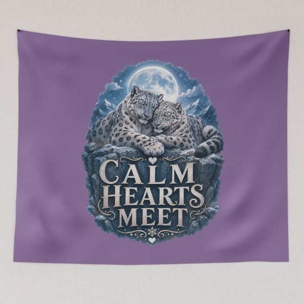 Item preview, Calm Hearts Meet, Romantic Snow Leopard Aesthetic Design designed and sold by JagrDesigns.