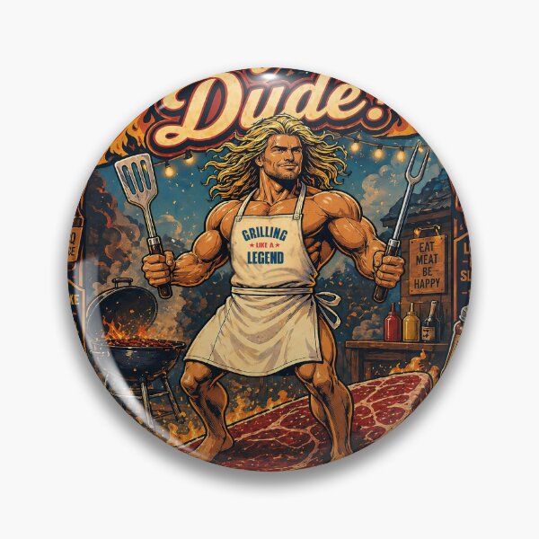 Item preview, Muscle beach surfer dude funny BBQ grilling steak surfboard designed and sold by BigMRanch.
