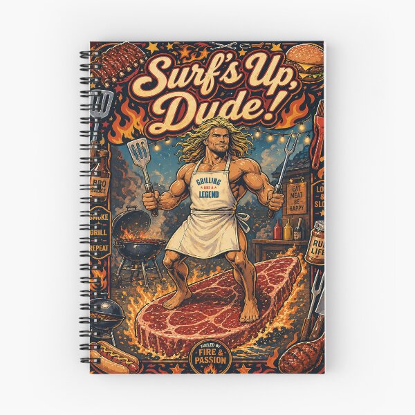 Item preview, Muscle beach surfer dude funny BBQ grilling steak surfboard designed and sold by BigMRanch.