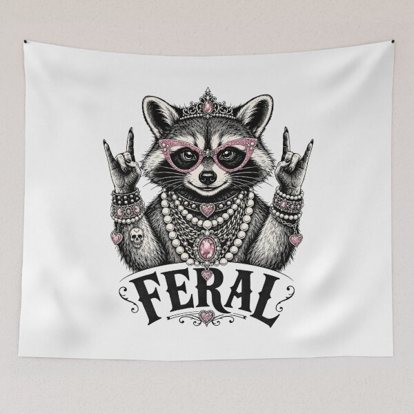Item preview, Feral Raccoon Queen With Pink Boujee Attitude designed and sold by FreshVibe Prints.
