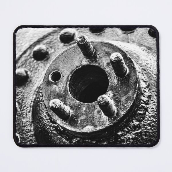 Item preview, Close-Up Rusty Metal Hub With Bolts And Industrial Texture In Black And White designed and sold by Nmallia.