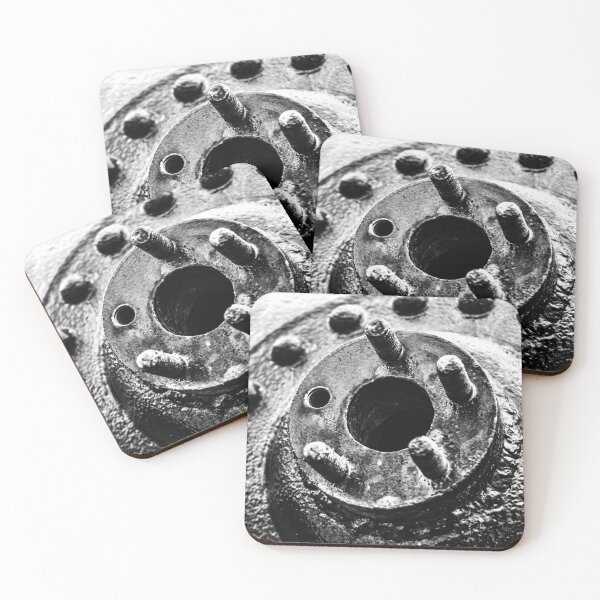 Item preview, Close-Up Rusty Metal Hub With Bolts And Industrial Texture In Black And White designed and sold by Nmallia.