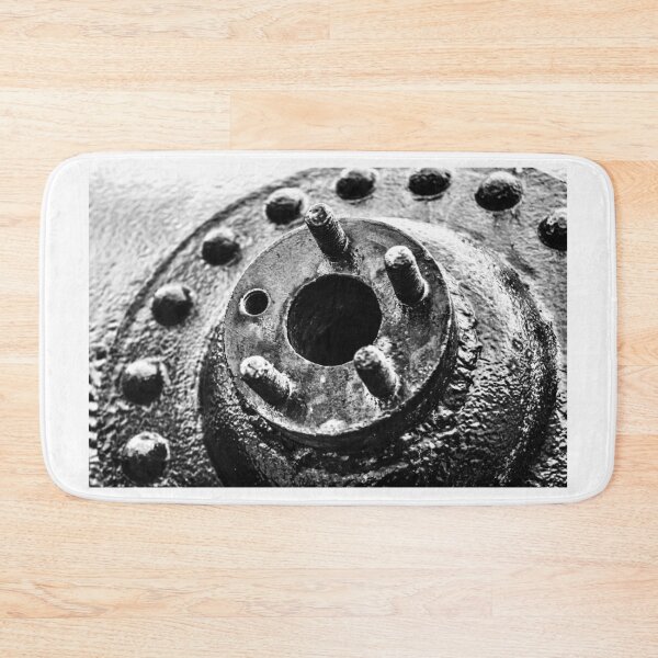 Item preview, Close-Up Rusty Metal Hub With Bolts And Industrial Texture In Black And White designed and sold by Nmallia.
