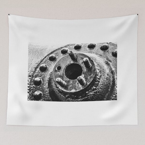 Item preview, Close-Up Rusty Metal Hub With Bolts And Industrial Texture In Black And White designed and sold by Nmallia.